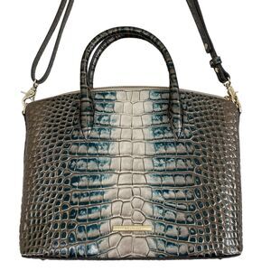 Brahmin Carolina Satchel Gray Teal Ombré Petrol Magnus Removable Crossbody Strap